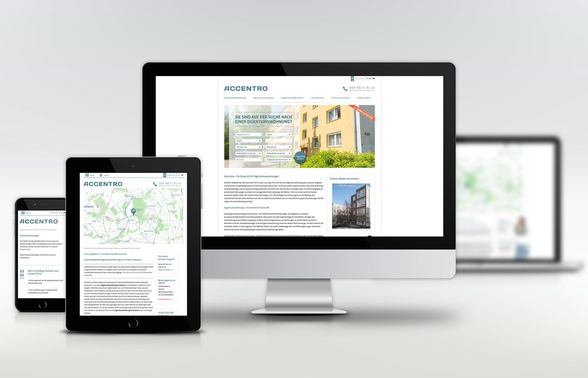 Website für das Immobilienunternehmen ACCENTRO GmbH