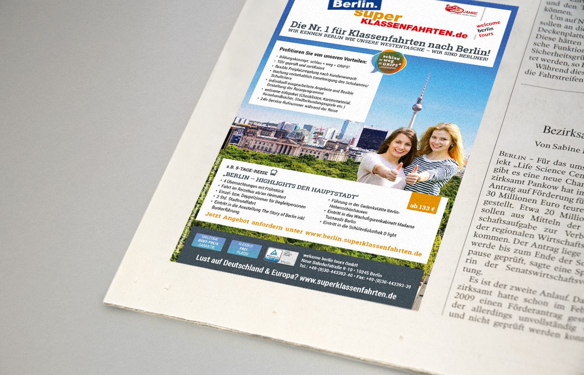 Anzeigengestaltung für Welcome Berlin Tours Anzeigen