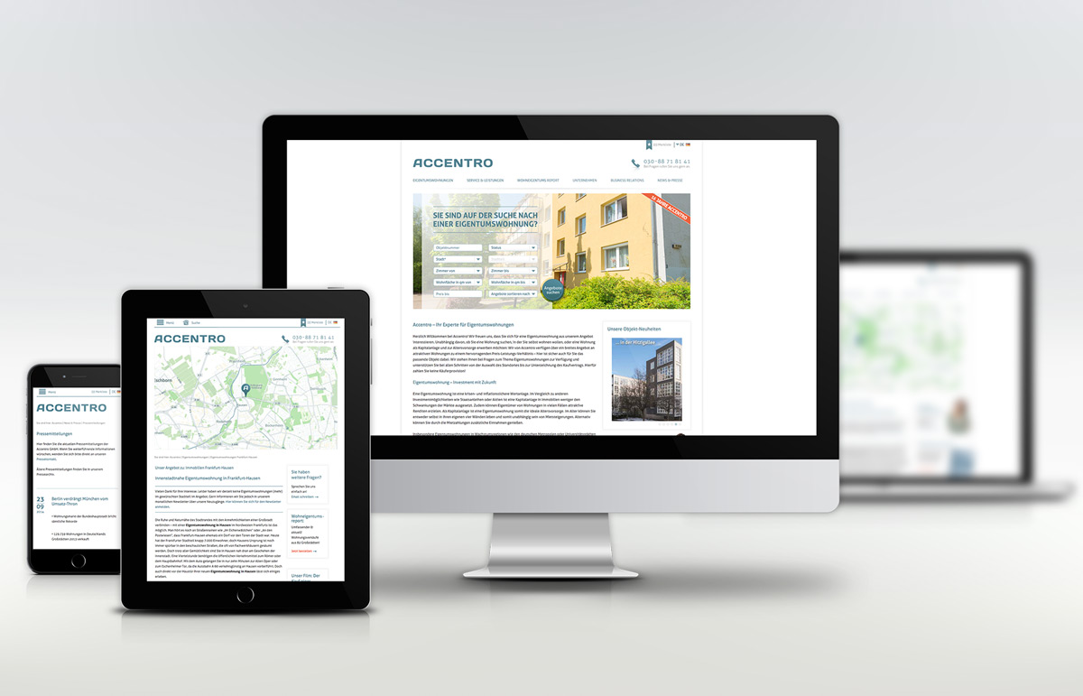 Webseite für Accentro. PPAM Werbeagentur Berlin Lichterfelde