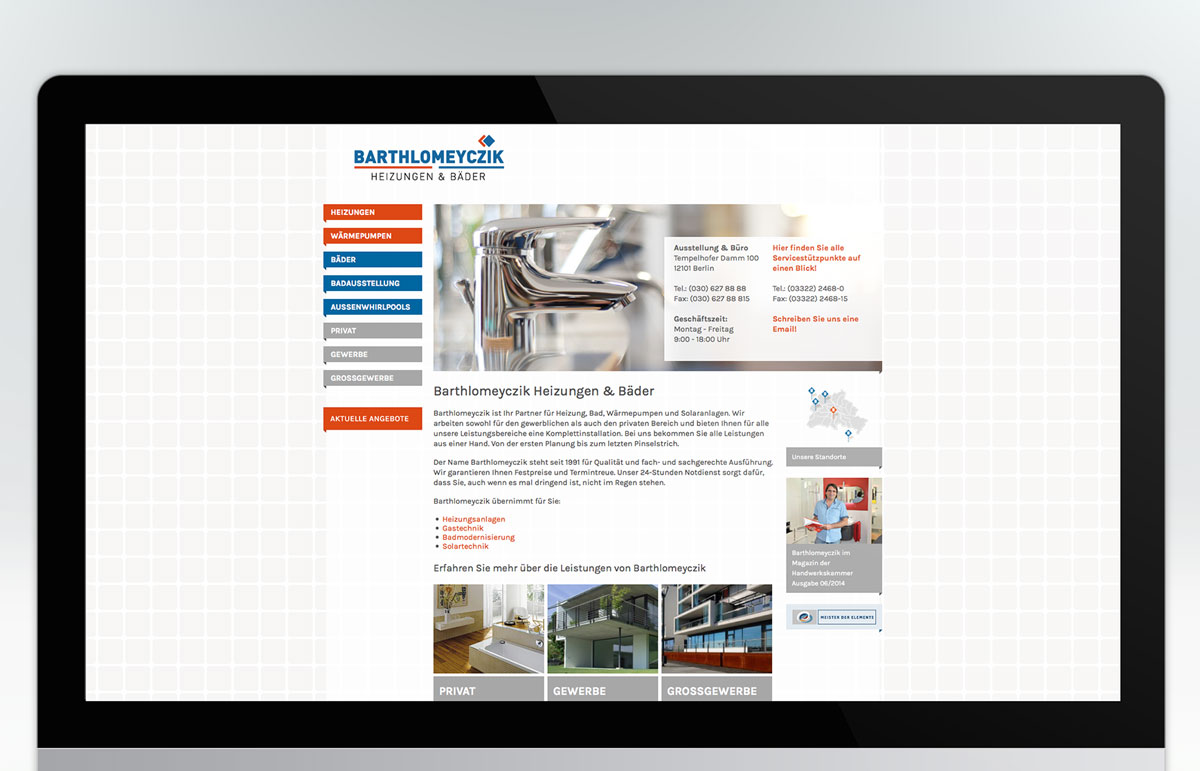 Webseite für Barthlomeyczik Heizungen und Bäder, PPAM Werbeagentur Berlin Lichterfelde