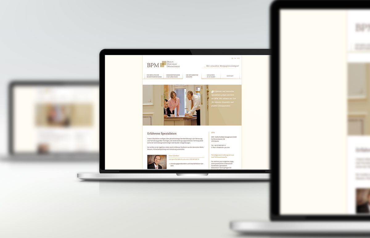 Webseite für BPM - Berlin Portfolio Management, PPAM Werbeagentur Berlin Lichterfelde