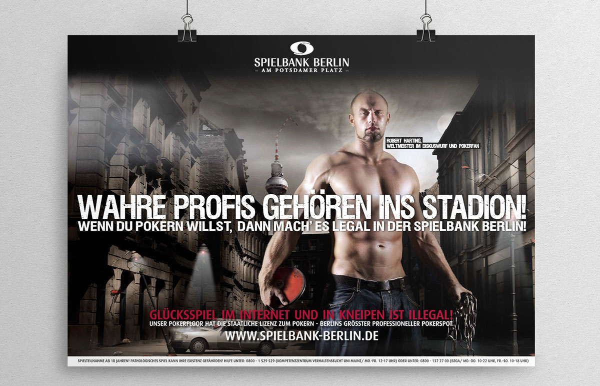 Spielbank Plakat Robert Harting, PPAM Werbeagentur Berlin Lichterfelde