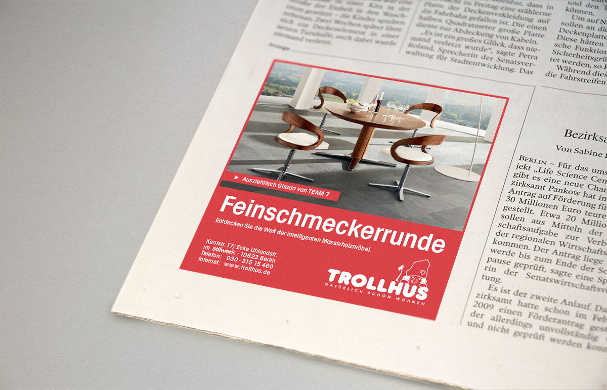 Anzeige für Trollhus, PPAM Werbeagentur Berlin Lichterfelde